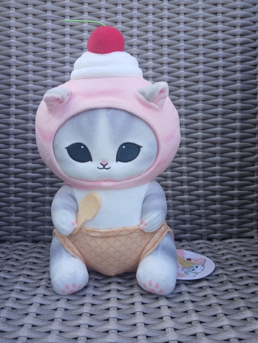 MofusadCat Toy in Pink & Gray with Cherry Hat